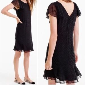 J. Crew Black swedish dot silk Dress with Flutter Cap Sleeves